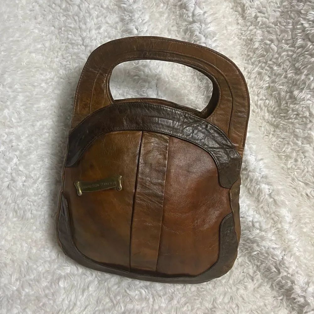 Pallid San Lorenzo Vintage distress tan and Brown Medium Satchel .
